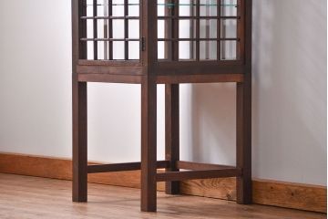 アンティーク家具　古民具・骨董　脚付き!古い木製のアンティーク格子ガラスケース