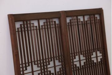 アンティーク 組子細工の小振りなガラス戸2枚セット(引き戸)