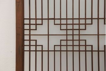 アンティーク 組子細工の小振りなガラス戸2枚セット(引き戸)