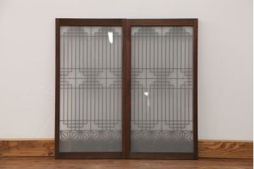 アンティーク 組子細工の小振りなガラス戸2枚セット(引き戸)