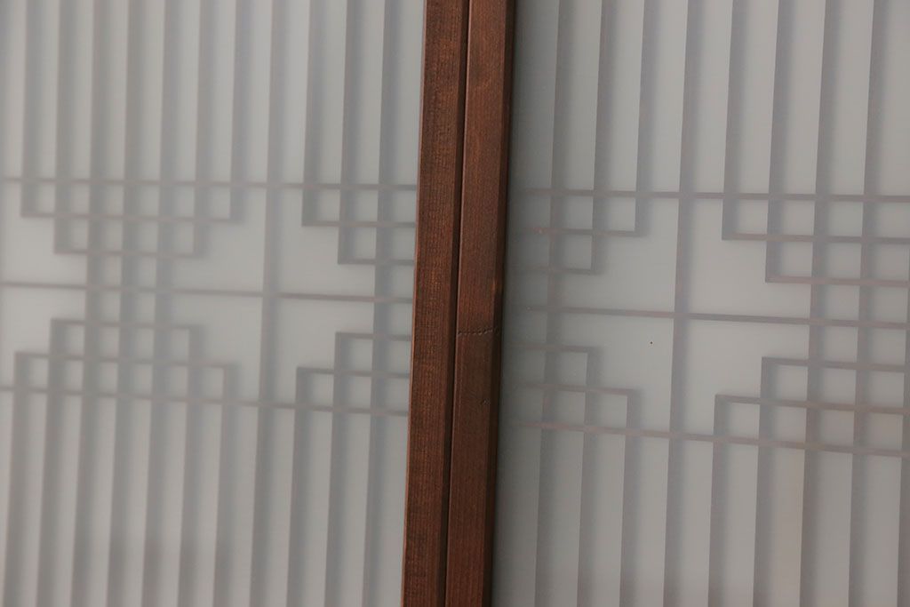 アンティーク 組子細工の小振りなガラス戸2枚セット(引き戸)