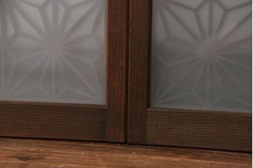 アンティーク 組子細工の小振りなガラス戸2枚セット(引き戸)