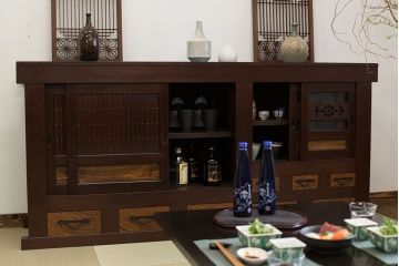 アンティーク家具　六尺　古民具・骨董 丸桟仕上げの水屋箪笥サイドボード