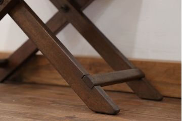アンティーク家具　アンティークリネン座面の折り畳みスツール