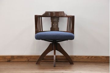 アンティーク家具　大正ロマン 古いナラ材の回転椅子(デスクチェア、回転イス)