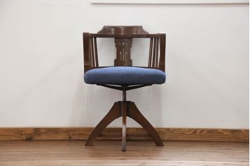 アンティーク家具　大正ロマン 古いナラ材の回転椅子(デスクチェア、回転イス)