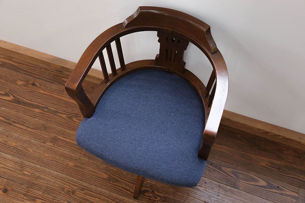 アンティーク家具　大正ロマン 古いナラ材の回転椅子(デスクチェア、回転イス)