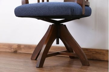 アンティーク家具　大正ロマン 古いナラ材の回転椅子(デスクチェア、回転イス)