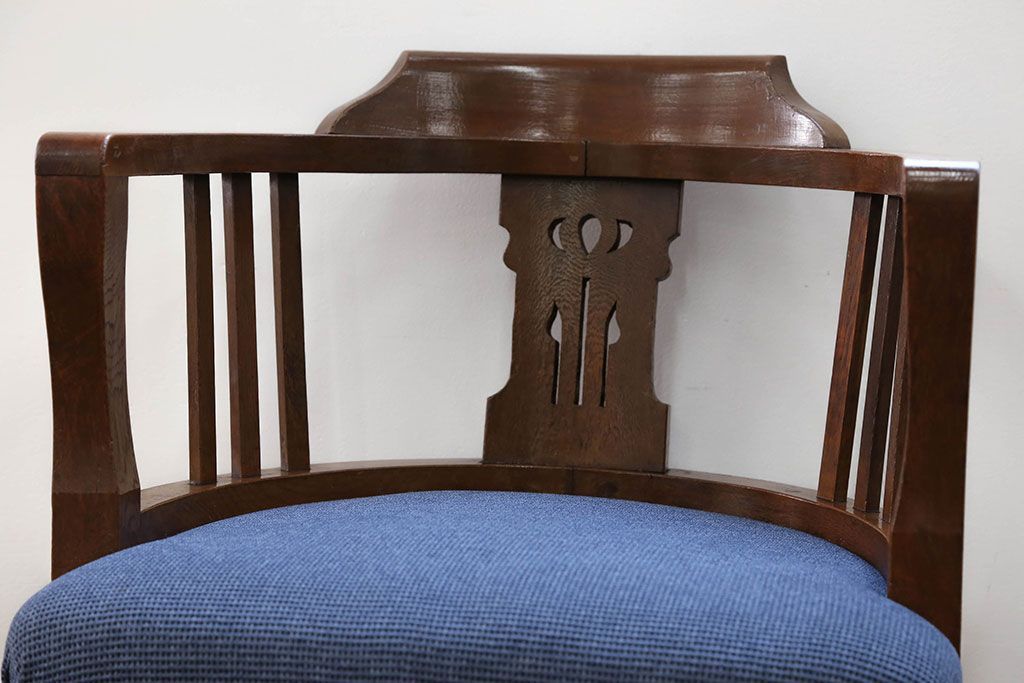 アンティーク家具　大正ロマン 古いナラ材の回転椅子(デスクチェア、回転イス)