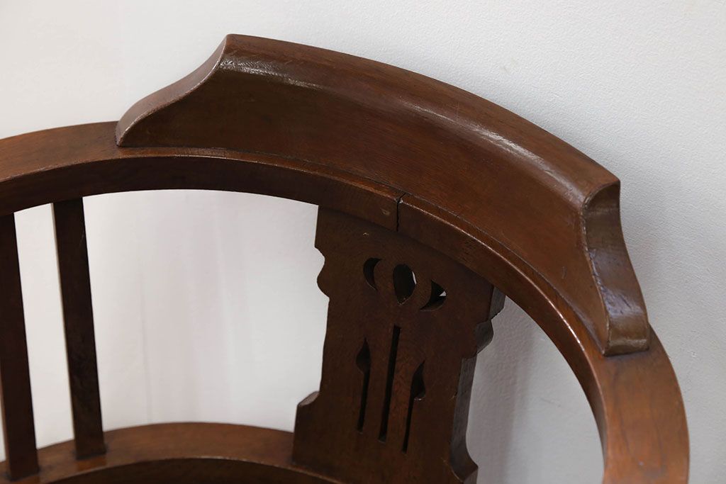 アンティーク家具　大正ロマン 古いナラ材の回転椅子(デスクチェア、回転イス)