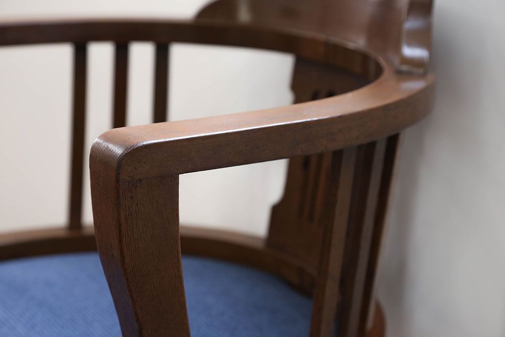 アンティーク家具　大正ロマン 古いナラ材の回転椅子(デスクチェア、回転イス)