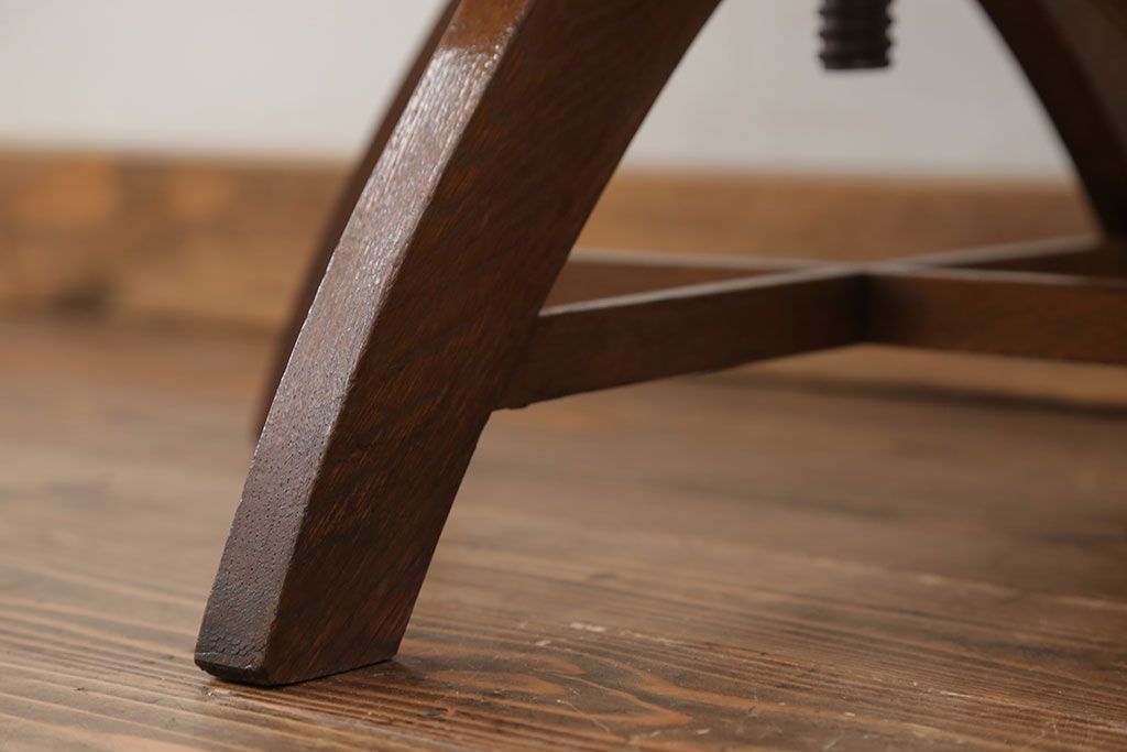 アンティーク家具　大正ロマン 古いナラ材の回転椅子(デスクチェア、回転イス)