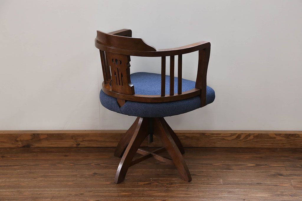 アンティーク家具　大正ロマン 古いナラ材の回転椅子(デスクチェア、回転イス)