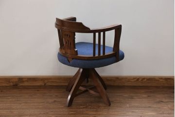 アンティーク家具　大正ロマン 古いナラ材の回転椅子(デスクチェア、回転イス)