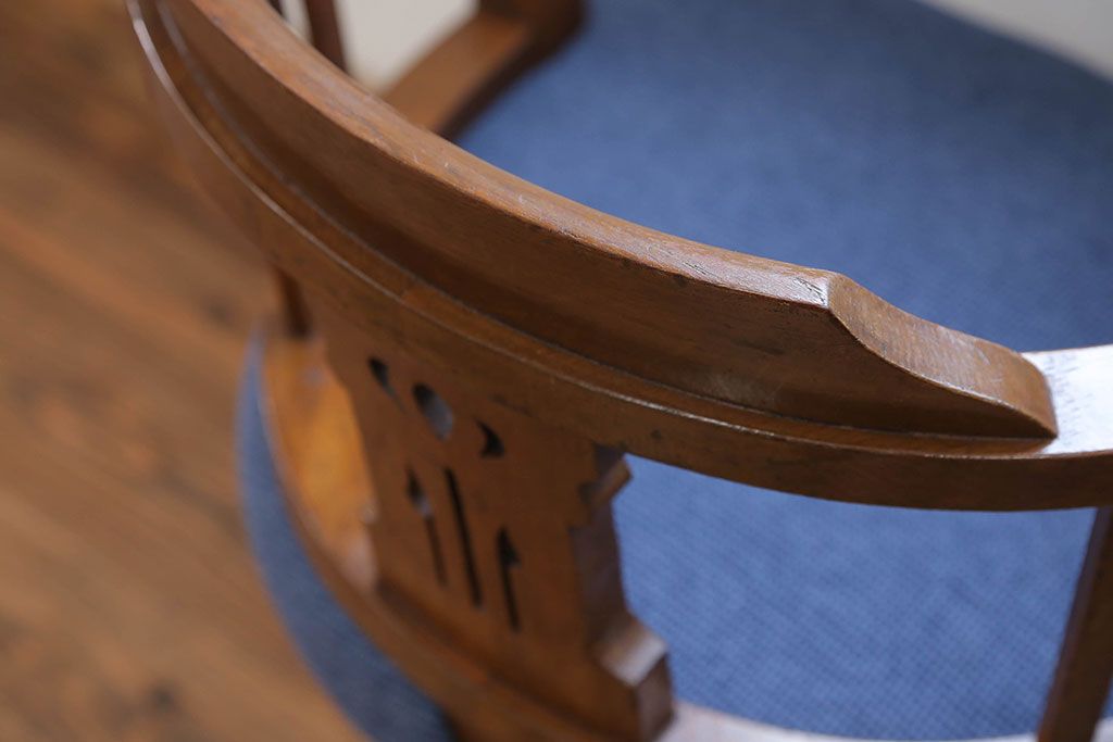 アンティーク家具　大正ロマン 古いナラ材の回転椅子(デスクチェア、回転イス)
