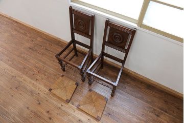 アンティーク家具　フランスアンティーク　オーク材　上質なアールデコ　ラッシチェア2脚セット(1)(椅子、イス)