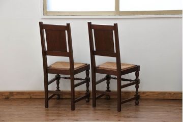 アンティーク家具　フランスアンティーク　オーク材　上質なアールデコ　ラッシチェア2脚セット(1)(椅子、イス)