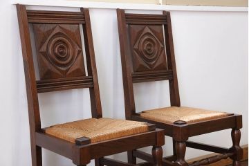 アンティーク家具　フランスアンティーク　オーク材　上質なアールデコ　ラッシチェア2脚セット(2)(椅子、イス)