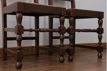 アンティーク家具　フランスアンティーク　オーク材　上質なアールデコ　ラッシチェア2脚セット(2)(椅子、イス)