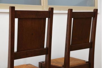 アンティーク家具　フランスアンティーク　オーク材　上質なアールデコ　ラッシチェア2脚セット(2)(椅子、イス)