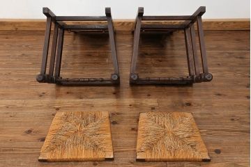 アンティーク家具　フランスアンティーク　オーク材　上質なアールデコ　ラッシチェア2脚セット(2)(椅子、イス)