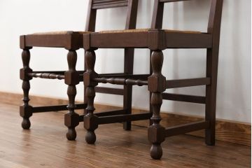 アンティーク家具　フランスアンティーク　オーク材　上質なアールデコ　ラッシチェア2脚セット(3)(椅子、イス)