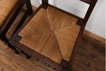 アンティーク家具　フランスアンティーク　オーク材　上質なアールデコ　ラッシチェア2脚セット(3)(椅子、イス)