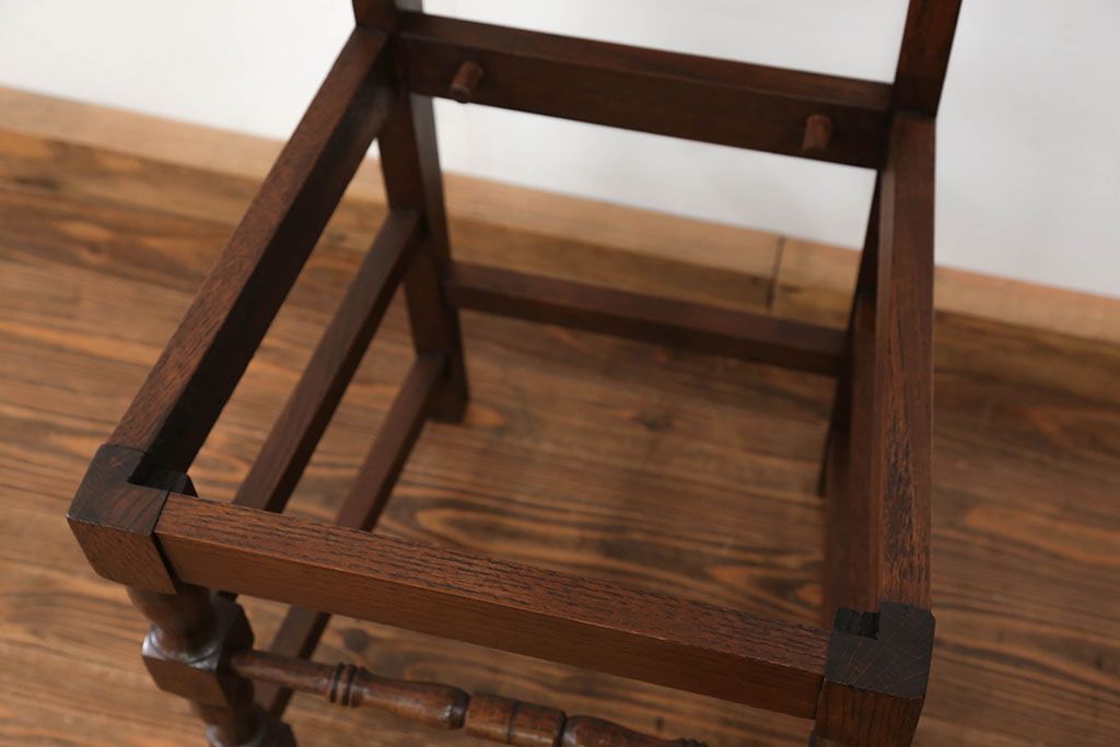 アンティーク家具　フランスアンティーク　オーク材　上質なアールデコ　ラッシチェア2脚セット(3)(椅子、イス)