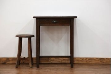 アンティーク家具　アンティーク 古いナラ材の引き出し付きサイドテーブル