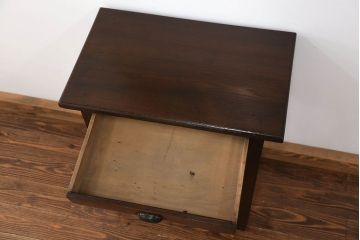 アンティーク家具　アンティーク 古いナラ材の引き出し付きサイドテーブル