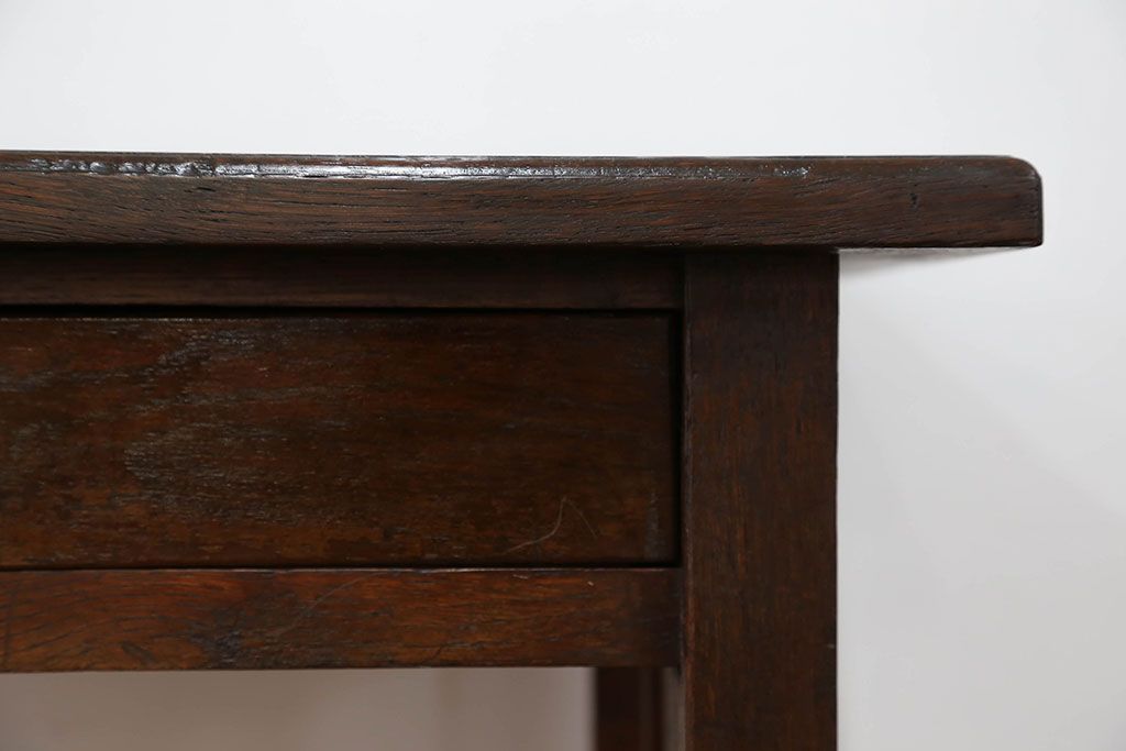 アンティーク家具　アンティーク 古いナラ材の引き出し付きサイドテーブル