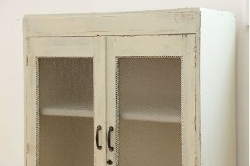 アンティーク家具　アンティークペイント ダイヤガラス入りのブックケース(本箱、収納棚)