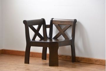 中古 カリモク製 ルスティック(RUSTIC) コーナーベンチチェア