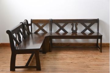 中古 カリモク製 ルスティック(RUSTIC) コーナーベンチチェア