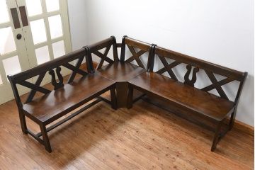 中古 カリモク製 ルスティック(RUSTIC) コーナーベンチチェア