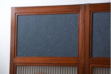 古民具・骨董 モダンな和紙貼り 組子帯戸 4枚セット (ガラス戸、和風建具、ガラス帯戸)