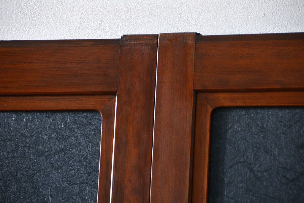 古民具・骨董 モダンな和紙貼り 組子帯戸 4枚セット (ガラス戸、和風建具、ガラス帯戸)