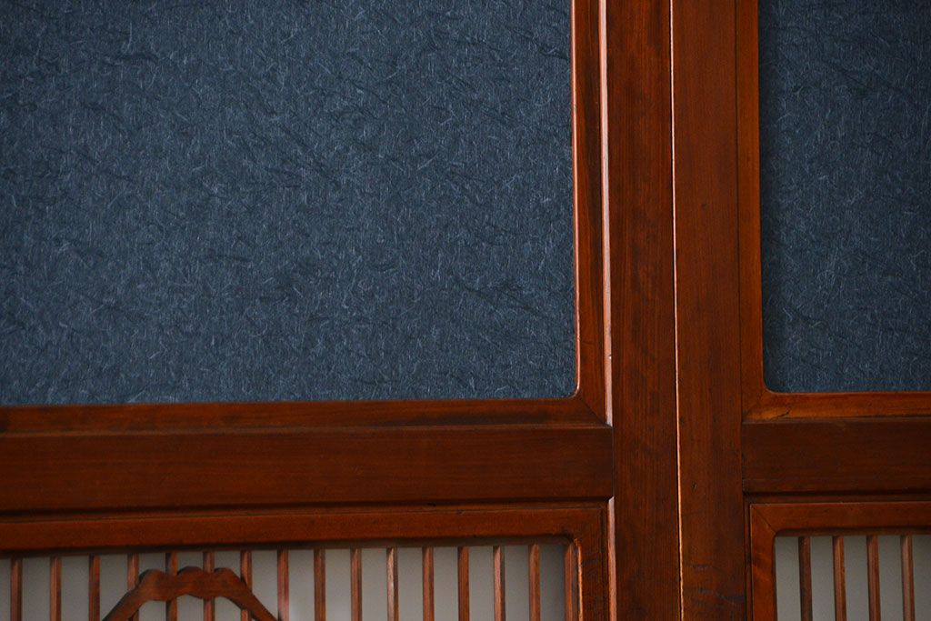 古民具・骨董 モダンな和紙貼り 組子帯戸 4枚セット (ガラス戸、和風建具、ガラス帯戸)