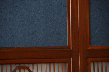 古民具・骨董 モダンな和紙貼り 組子帯戸 4枚セット (ガラス戸、和風建具、ガラス帯戸)