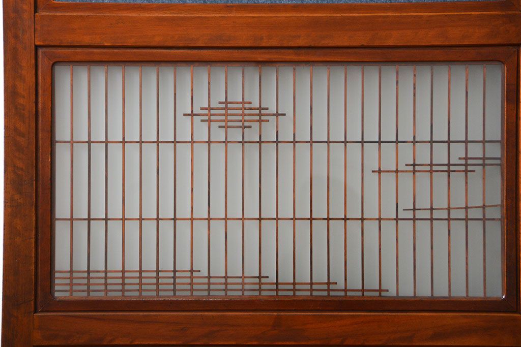 古民具・骨董 モダンな和紙貼り 組子帯戸 4枚セット (ガラス戸、和風建具、ガラス帯戸)