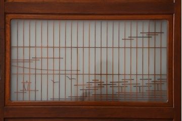 古民具・骨董 モダンな和紙貼り 組子帯戸 4枚セット (ガラス戸、和風建具、ガラス帯戸)