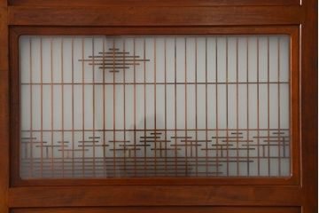 古民具・骨董 モダンな和紙貼り 組子帯戸 4枚セット (ガラス戸、和風建具、ガラス帯戸)