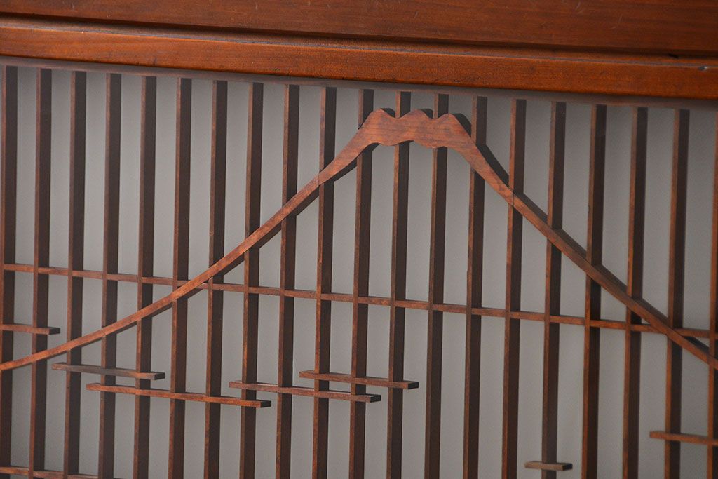 古民具・骨董 モダンな和紙貼り 組子帯戸 4枚セット (ガラス戸、和風建具、ガラス帯戸)