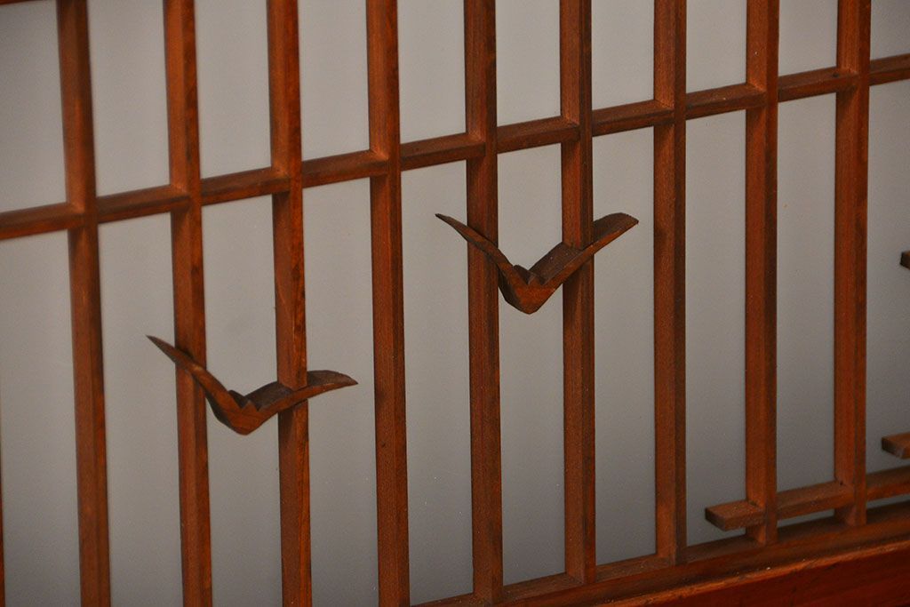 古民具・骨董 モダンな和紙貼り 組子帯戸 4枚セット (ガラス戸、和風建具、ガラス帯戸)