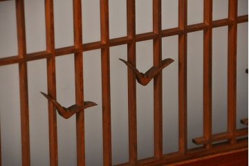 古民具・骨董 モダンな和紙貼り 組子帯戸 4枚セット (ガラス戸、和風建具、ガラス帯戸)