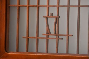 古民具・骨董 モダンな和紙貼り 組子帯戸 4枚セット (ガラス戸、和風建具、ガラス帯戸)