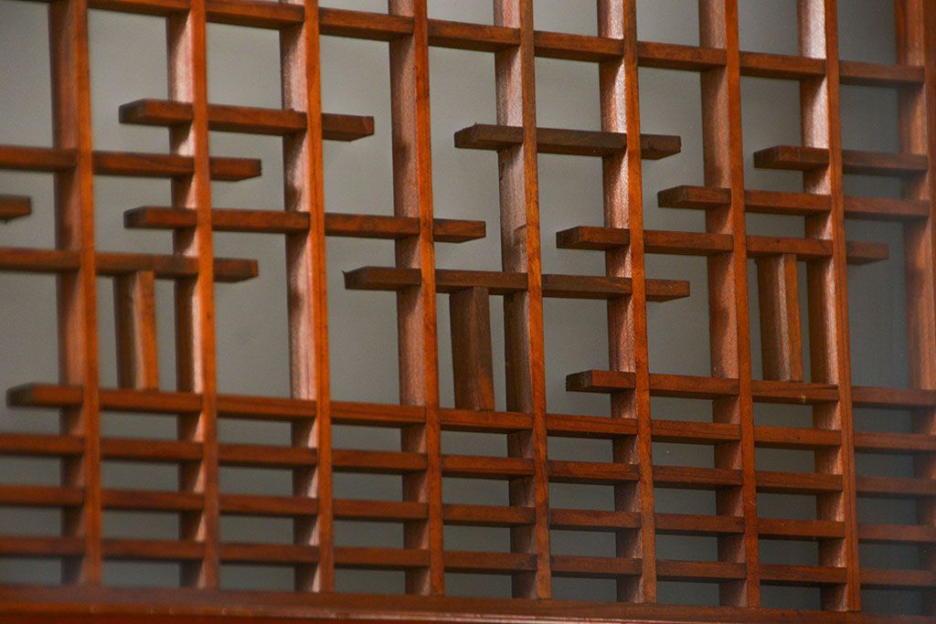 古民具・骨董 モダンな和紙貼り 組子帯戸 4枚セット (ガラス戸、和風建具、ガラス帯戸)