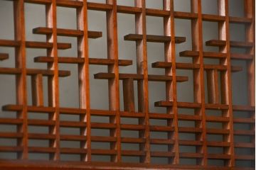 古民具・骨董 モダンな和紙貼り 組子帯戸 4枚セット (ガラス戸、和風建具、ガラス帯戸)