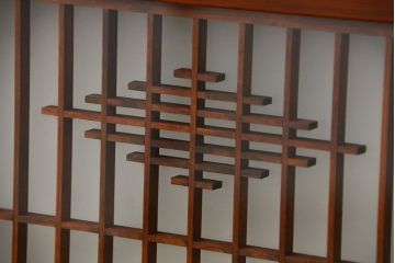 古民具・骨董 モダンな和紙貼り 組子帯戸 4枚セット (ガラス戸、和風建具、ガラス帯戸)