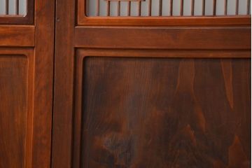 古民具・骨董 モダンな和紙貼り 組子帯戸 4枚セット (ガラス戸、和風建具、ガラス帯戸)